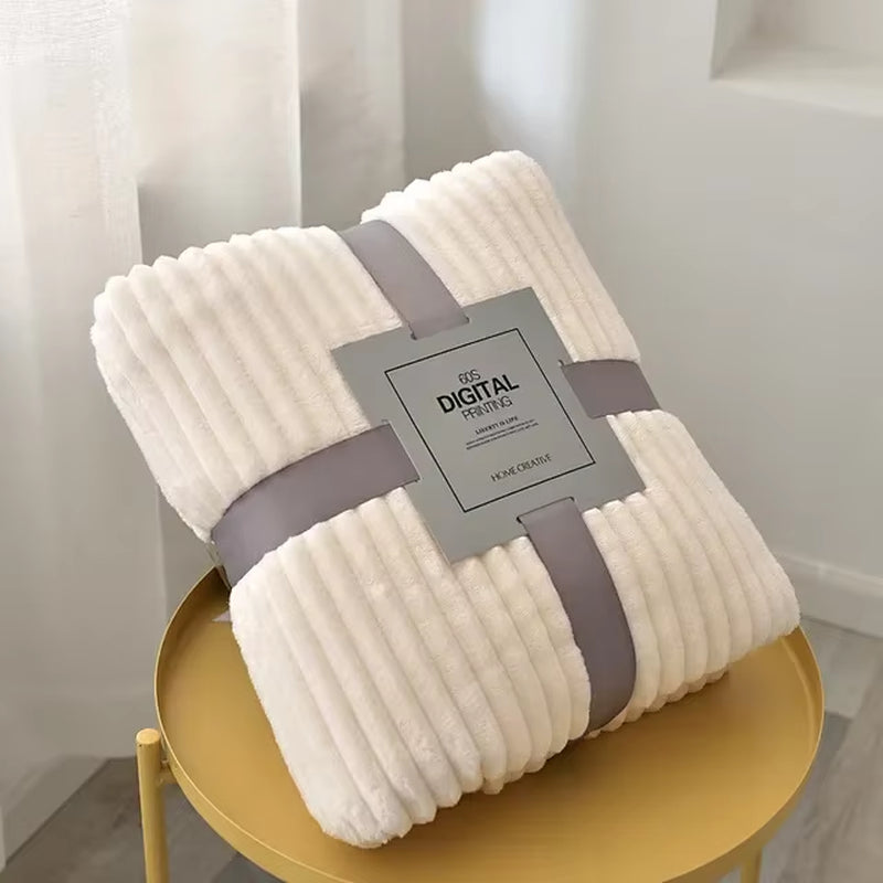 Winter Flannel Blankets Solid Striped Coral Fleece Blankets Faux Fur Mink Throw Soft Warm Bedspread Coverlet Plaid Blankets