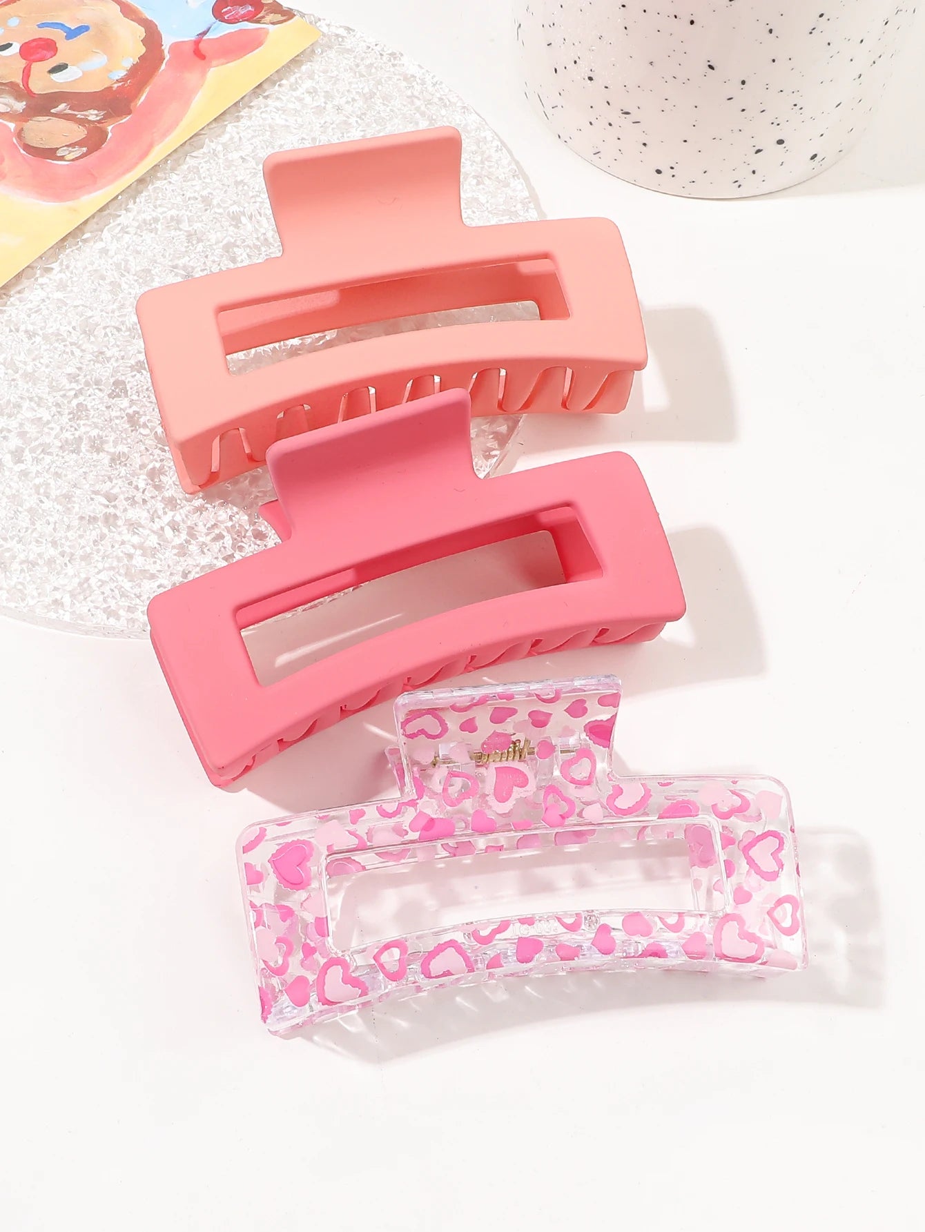 3 Pcs Medium Hair Claw Clips for Women Girls, Pink Strong Hold Matte Square Hair Clips for Thick Thin Hair