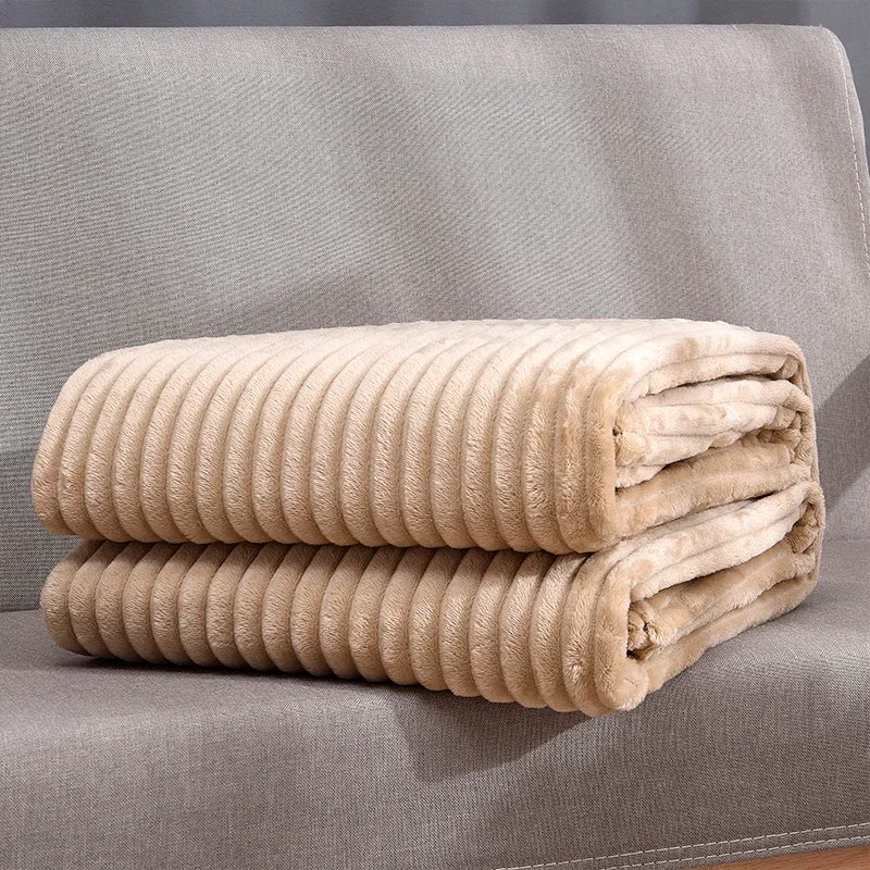 Winter Flannel Blankets Solid Striped Coral Fleece Blankets Faux Fur Mink Throw Soft Warm Bedspread Coverlet Plaid Blankets