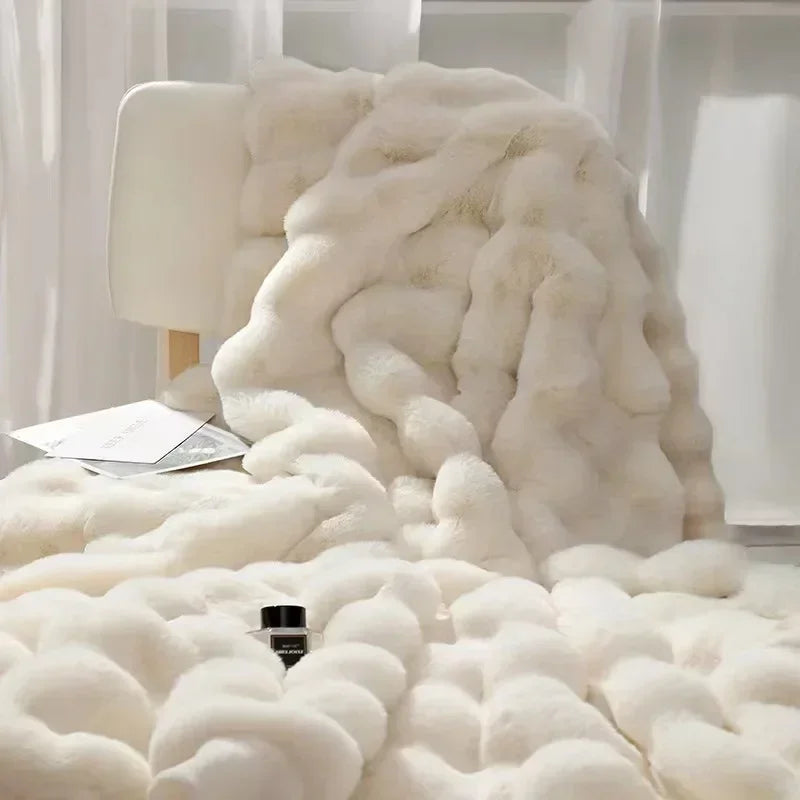 Ins Solid Color Faux Rabbit Fleece Blankets Fluffy Soft Warm Throw Blanket Nap Blanket for Couch Sofa Office Bed Camping Travel