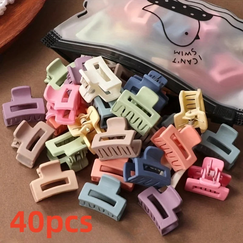 20 Pcs/Bag Solid Color Matte Hollow Hair Claw Clip Candy Color Catch Barrettes Stylish Hair Accessories Suitable for Women