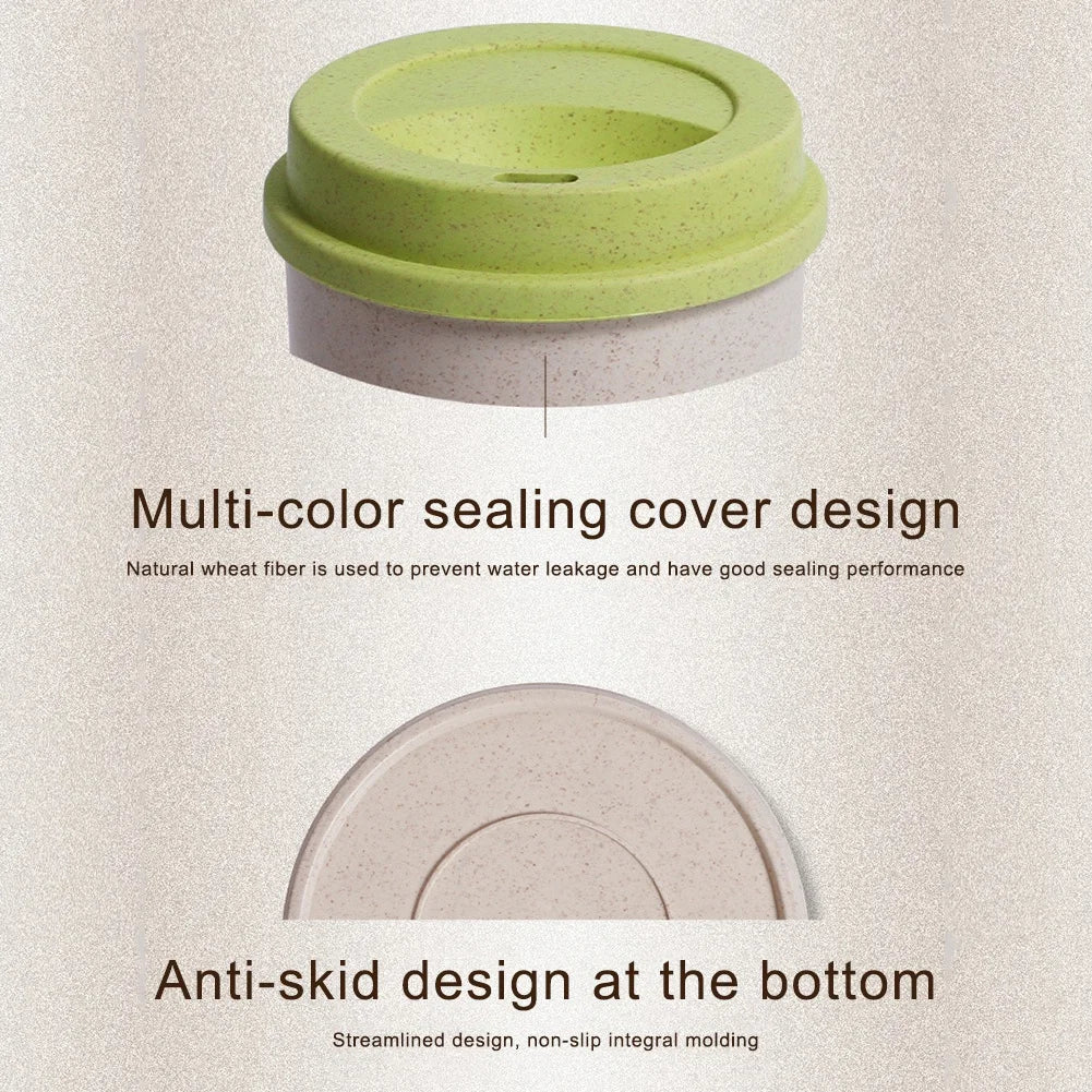 450ML Coffee Cups with Lids Wheat Straw Reusable Portable Coffee Cup Dishwasher Safe Coffee Mug Coffee Tea Travel Cups