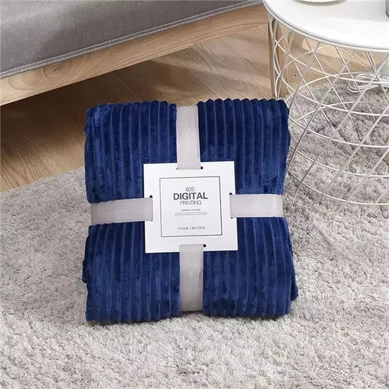 Winter Flannel Blankets Solid Striped Coral Fleece Blankets Faux Fur Mink Throw Soft Warm Bedspread Coverlet Plaid Blankets