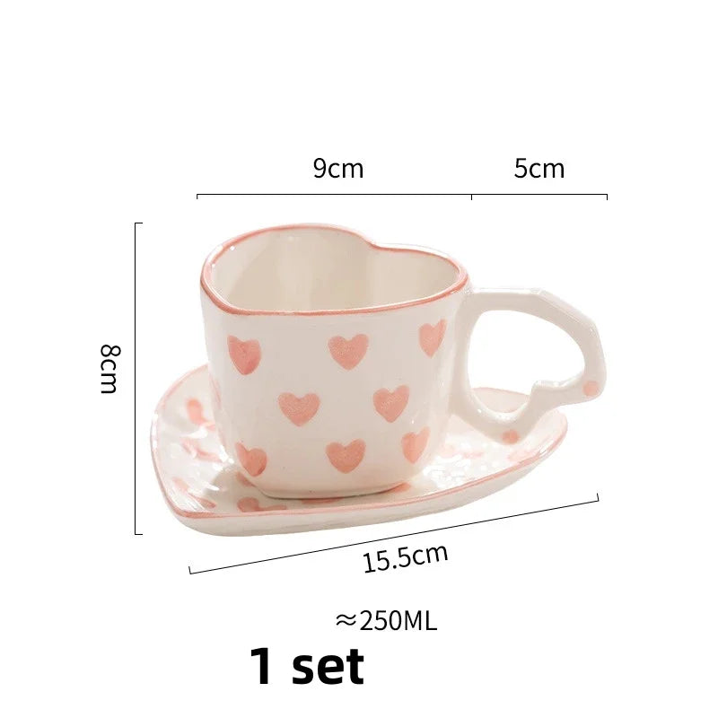 Creative INS Style Cute Coffee Mug Tea Cup Hand Painted Love Heart Ceramics Milk Cups Coffee Cups for Home Office Tableware Gift