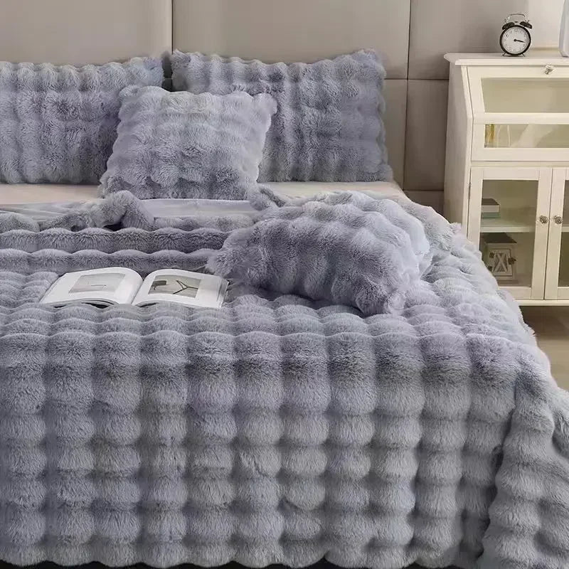 Ins Solid Color Faux Rabbit Fleece Blankets Fluffy Soft Warm Throw Blanket Nap Blanket for Couch Sofa Office Bed Camping Travel