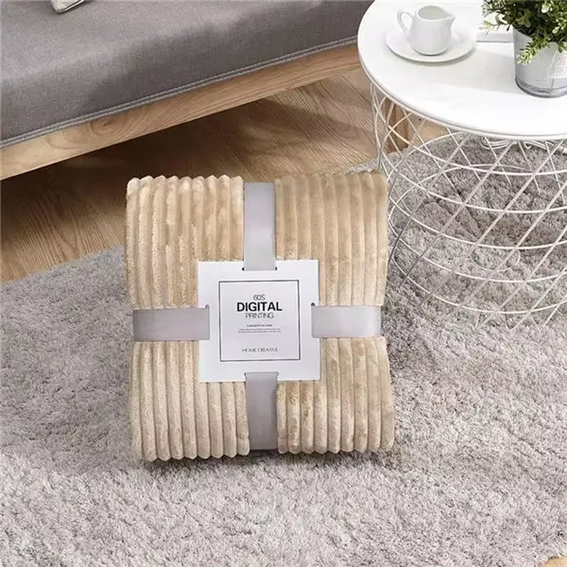 Winter Flannel Blankets Solid Striped Coral Fleece Blankets Faux Fur Mink Throw Soft Warm Bedspread Coverlet Plaid Blankets