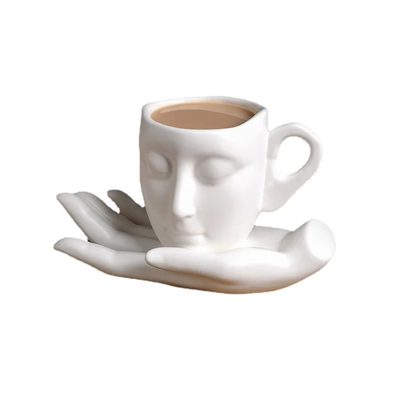 260ML Retro Coffee Cups Creative Ceramic Cups and Saucers Abstract Art Latte Mugs Home Art Decorative Tea Cups Ceramic Cups